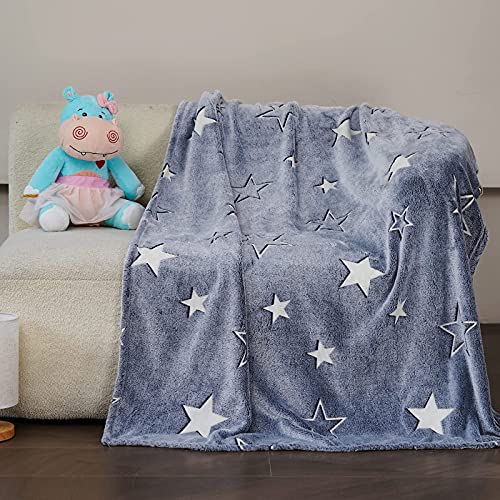 Winthome Manta acogedora, Manta Que Brilla en la Oscuridad, Manta para niños, Manta de Franela de Microfibra Suave, Manta de bebé de Estrella pequeña, Regalo para niños (Gris, 130x170cm)