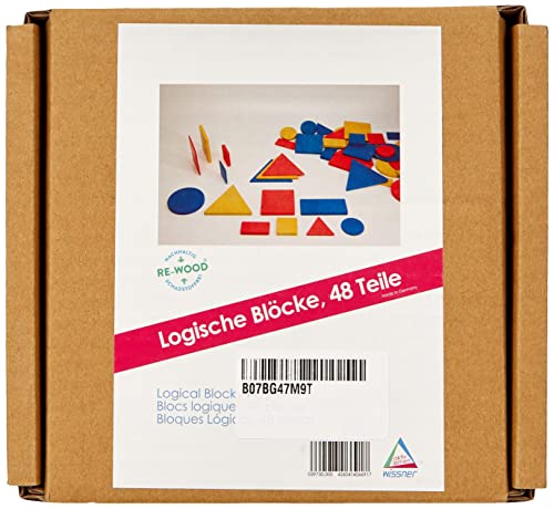 WISSNER Active Learning Logical Bloques de 48 Piezas de RE-Wood en Caja de cartón, Multicolor Gmbh_039730.000