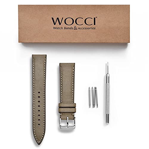 WOCCI Correa Reloj Piel 18mm, Cuero Nobuck Banda de Repuesto para Relojes de Pulsera (Verde Oliva)