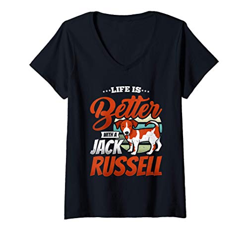 Womens La vida es mejor con un amante de los perros de Jack Russel Camiseta Mujer Cuello V