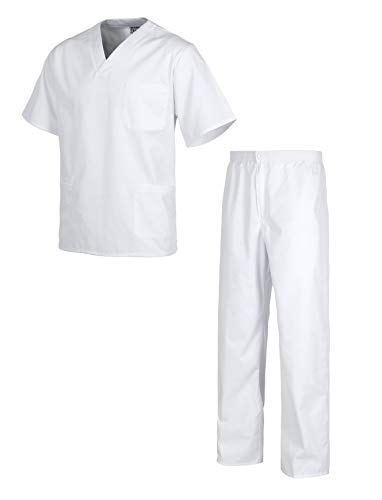 Workteam Uniforme o Conjunto Sanitario, NO Transparente, elástico en la Cintura, botón y Cremallera, Casaca y Pantalón Unisex Blanco XL