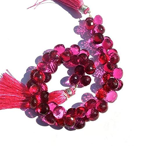 World Wide Gems Beads Gemstone 9x6-12x9mm Super Finest AAA Rubellite Pink Quartz Faceted Teardrop Briolettes 4 Inch Long Strand. Code-HIGH-40589