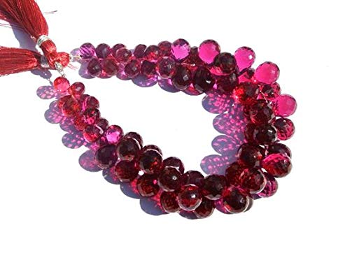 World Wide Gems Beads Gemstone 9x6-12x9mm Super Finest AAA Rubellite Pink Quartz Faceted Teardrop Briolettes 4 Inch Long Strand. Code-HIGH-40589
