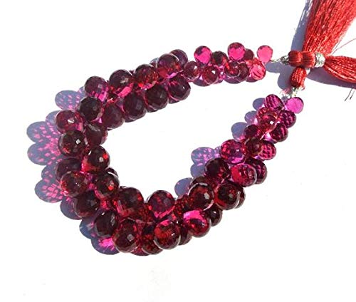 World Wide Gems Beads Gemstone 9x6-12x9mm Super Finest AAA Rubellite Pink Quartz Faceted Teardrop Briolettes 4 Inch Long Strand. Code-HIGH-40589