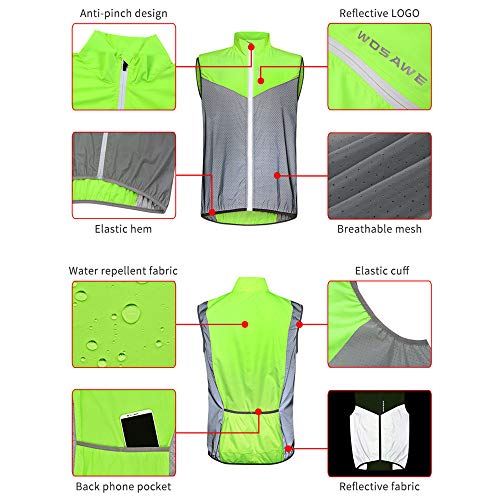 WOSAWE Ciclismo chaleco reflectante a prueba de viento ligero MTB Gilets deportes chaqueta sin mangas