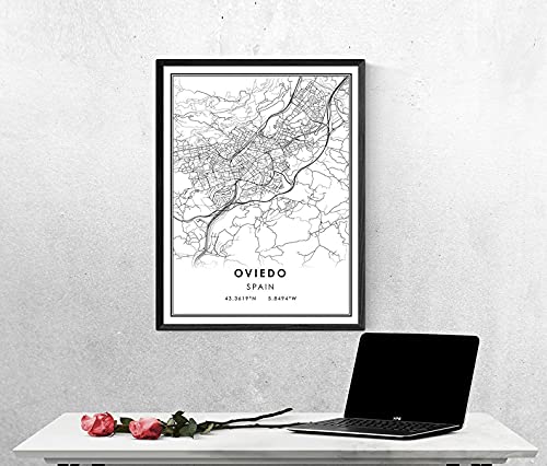 WQHLSH Mapa de Oviedo Imprimir Cartel Lienzo |Mapa de la Calle Oviedo |Mapa de la Ciudad de España Imprimir póster Lienzo 20x28 Inch Sin Marco
