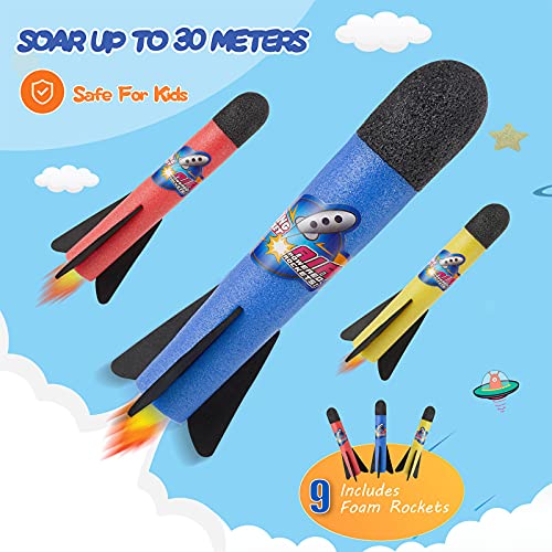 Wstbspsm Lanzador de Cohetes de Juguete para niños, lanzadores de Cohetes de Salto con Cohetes de Espuma y lanzacohetes de Aire de Juguete, Actividades de Juegos al Aire Libre, Regalos de cumpleaños
