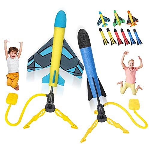 Wstbspsm Lanzador de Cohetes de Juguete para niños, lanzadores de Cohetes de Salto con Cohetes de Espuma y lanzacohetes de Aire de Juguete, Actividades de Juegos al Aire Libre, Regalos de cumpleaños