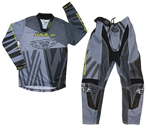 WULFSPORT Attack Motorbike Kids Race Suit New 2017 Motocross Quad Enduro ATV MX Pit Sport Junior Pant Shirt Kit - Black - 8-10 Years