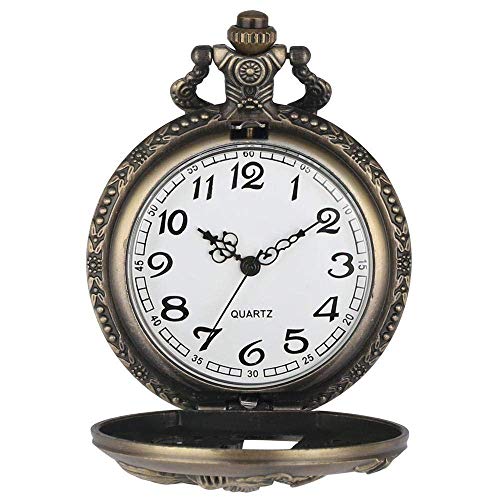 WYBD.Y Reloj de Bolsillo preciso Relojes de época Diseño de Gallo Hueco Estilo del Zodiaco Chino Retro Bronce Medio Cazador Reloj de Bolsillo de Cuarzo Colgante Hombre Mujer Regalos