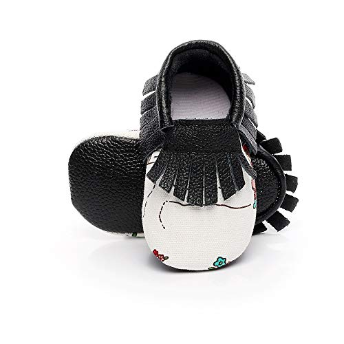 XYAN Zapatos de bebé Negro Flecos Patterns Letras inglesas o Blando Soles Easy Wear (Color : Cute Girl, Size : 12.5cm)