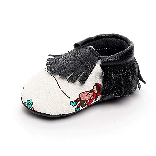 XYAN Zapatos de bebé Negro Flecos Patterns Letras inglesas o Blando Soles Easy Wear (Color : Cute Girl, Size : 12.5cm)