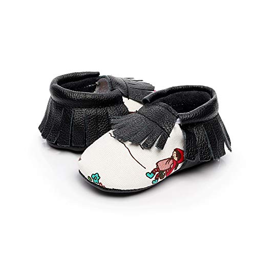 XYAN Zapatos de bebé Negro Flecos Patterns Letras inglesas o Blando Soles Easy Wear (Color : Cute Girl, Size : 12.5cm)