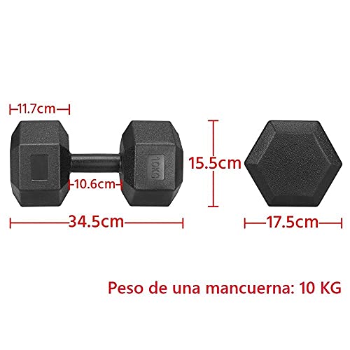 Yaheetech Juego de Mancuernas Hexagonales 5kg/7,5kg/10kg por Cada Una Kit Mancuernas de Ejercicio para Gimnasio Fitness Negra 10 kg
