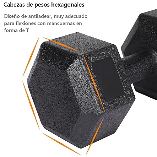 Yaheetech Juego de Mancuernas Hexagonales 5kg/7,5kg/10kg por Cada Una Kit Mancuernas de Ejercicio para Gimnasio Fitness Negra 10 kg