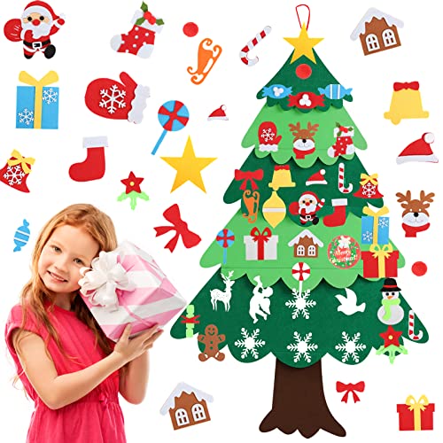 YILEEY Arbol de Navidad del Fieltro 127cm, Decoracion Navidad, Árbol de Navidad de Fieltro con 36 Adornos Extraíbles, Arbol de Navidad para niños, árbol de Navidad Simple Navidad decoración casa.