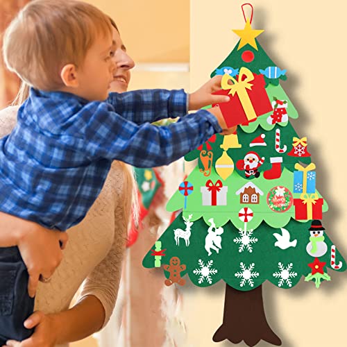 YILEEY Arbol de Navidad del Fieltro 127cm, Decoracion Navidad, Árbol de Navidad de Fieltro con 36 Adornos Extraíbles, Arbol de Navidad para niños, árbol de Navidad Simple Navidad decoración casa.