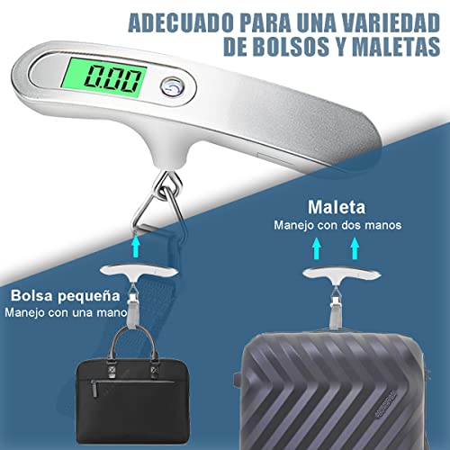 YiYunTE Balanza Báscula Digital para Maleta Escala del Equipaje Pesa Maleta Pantalla LCD Báscula de Mano 50KG Capacidad para Maleta de Viaje Báscula Pesca Digital Portátil para Maleta Equipaje Viaje