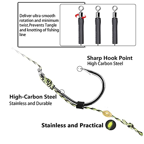 YOTO Carp Fishing Hair Rigs - 24Pcs High Carbon Steel Curved Barbed Carp Hook Swivel Boilies Aparejos de Pesca con Hilo Trenzado Rolling Carp Fishing Accessories (6# ,24PCS)