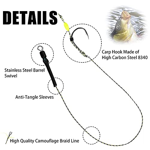 YOTO Carp Fishing Hair Rigs - 24Pcs High Carbon Steel Curved Barbed Carp Hook Swivel Boilies Aparejos de Pesca con Hilo Trenzado Rolling Carp Fishing Accessories (6# ,24PCS)