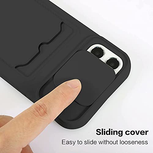 youmehe Funda con Cuerda para iPhone 13 Pro MAX (6.7)+2 Pack Protector Pantalla,Cubierta de Cámara Deslizante Proteger,TPU Silicona Case con Ranura para Tarjetas,Antigolpes Case(Negro)