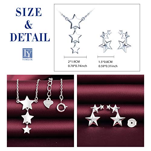 Yumilok conjunto de joyas de collar y pendientes, collar con colgante de estrella y pendiente de estrella en plata 925 para mujer niña, collar en Y y pendientes de botón