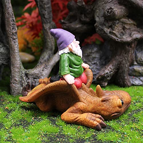 Yuxinkang Gnomo de jardín Estatua de Montar a Caballo de dragón Figuras enanas Adorno de Cama de Flores Decoración de Fiesta de Halloween para Patio Patio Mesa de césped Hogar