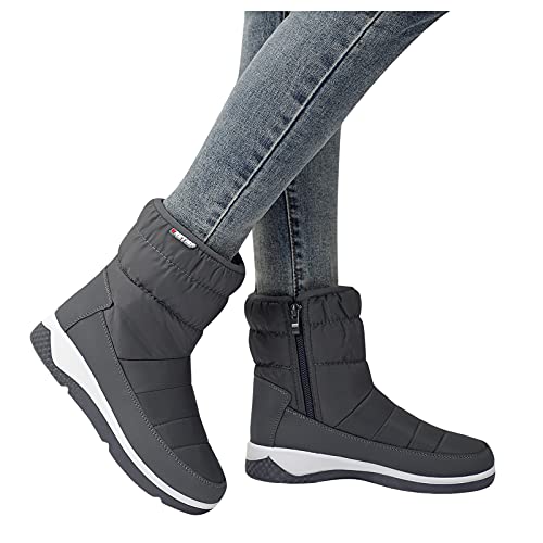 YWLINK Zapatos De AlgodóN Botas De Nieve Para Mujer Invierno Botas De Lluvia De Piel Botas Impermeables Para Caminar Senderismo Botas Cortas CáLidas Botas Con Plataforma Y Felpa (Gris-1, 38)
