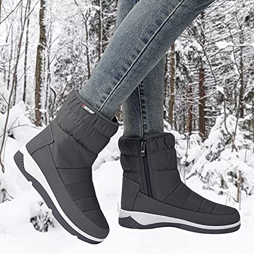 YWLINK Zapatos De AlgodóN Botas De Nieve Para Mujer Invierno Botas De Lluvia De Piel Botas Impermeables Para Caminar Senderismo Botas Cortas CáLidas Botas Con Plataforma Y Felpa (Gris-1, 38)