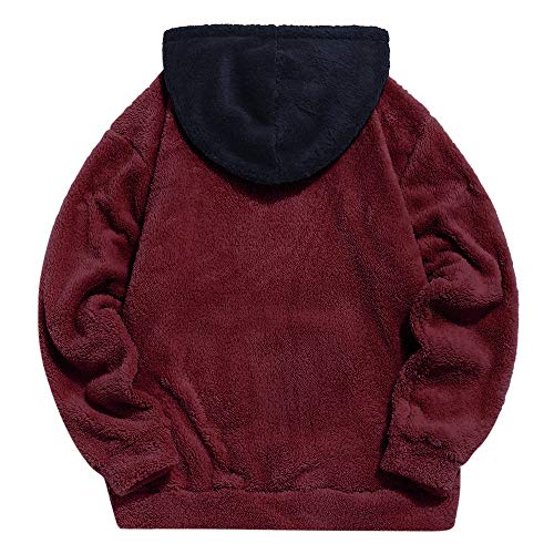 ZAFUL - Sudadera con capucha para hombre, bolsillo tipo canguro, de felpa, para otoño e invierno Color rojo vino + negro. XL