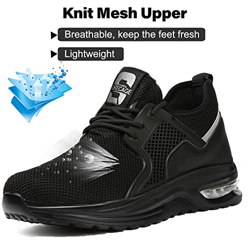 Zapatillas de Seguridad Hombre Mujer Ligero Calzado de Seguridad con Punta de Acero,Cómodo Transpirable y Antideslizante Zapatos de Trabajo Industriales 2096 Negro 45 EU