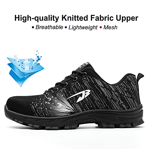 Zapatos de Seguridad Hombre Mujer con Puntera de Acero Transpirables Ligero Calzado de Seguridad Industriales Antideslizante Unisex Negro 38 EU