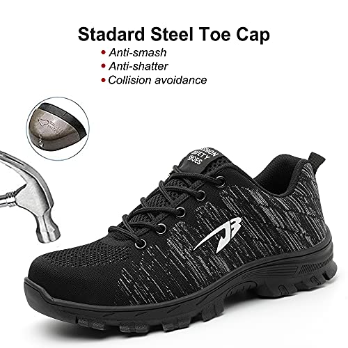 Zapatos de Seguridad Hombre Mujer con Puntera de Acero Transpirables Ligero Calzado de Seguridad Industriales Antideslizante Unisex Negro 38 EU