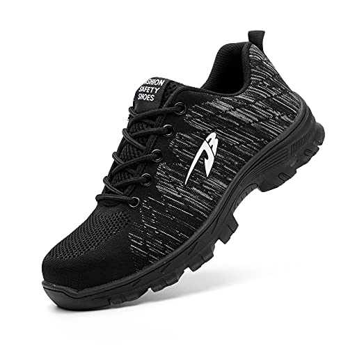 Zapatos de Seguridad Hombre Mujer con Puntera de Acero Transpirables Ligero Calzado de Seguridad Industriales Antideslizante Unisex Negro 38 EU