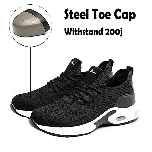 Zapatos de Seguridad Hombre Mujer Punta de Acero Zapatos Legero Zapatos de Trabajo Antideslizante Transpirable Zapatos de Trabajo Black41 EULongueur du Pied 255mm