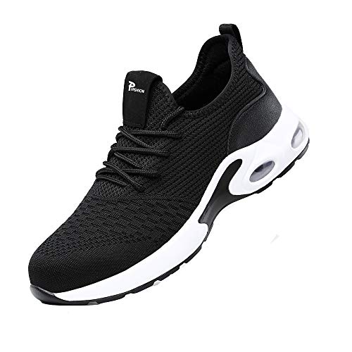 Zapatos de Seguridad Hombre Mujer Punta de Acero Zapatos Legero Zapatos de Trabajo Antideslizante Transpirable Zapatos de Trabajo Black41 EULongueur du Pied 255mm