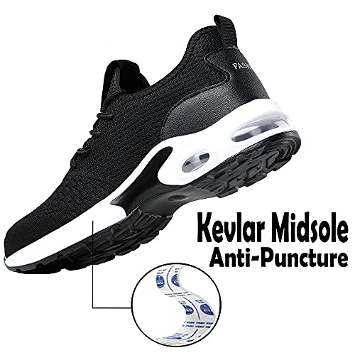 Zapatos de Seguridad Hombre Mujer Punta de Acero Zapatos Legero Zapatos de Trabajo Antideslizante Transpirable Zapatos de Trabajo Black41 EULongueur du Pied 255mm