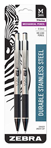 Zebra M-301 Stainless Steel Mechanical Pencil, 0.5mm, Black Barrel, 12-Pack (54010)