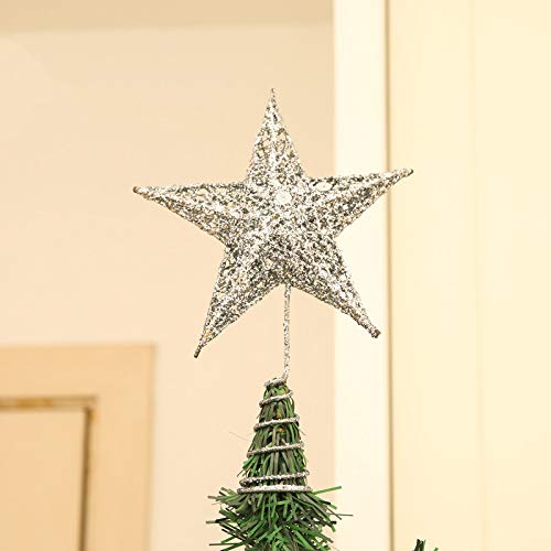 ZGPTX Decoración navideña Colgante Estrella de Plata Dorada Hierro Polvo rociado Lentejuelas Estrella de Cinco Puntos Árbol de Navidad Estrella Superior