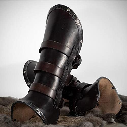 ZJJ 1 Par De Armadura De Pierna De Cuero Retro Medieval Ajustable Grebas Medias Polainas Zapatos De Samurái Botas Cubierta con Cordones Hebilla Protector De Pierna para Accesorios De Cosplay