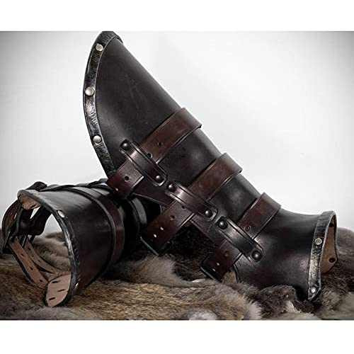 ZJJ 1 Par De Armadura De Pierna De Cuero Retro Medieval Ajustable Grebas Medias Polainas Zapatos De Samurái Botas Cubierta con Cordones Hebilla Protector De Pierna para Accesorios De Cosplay