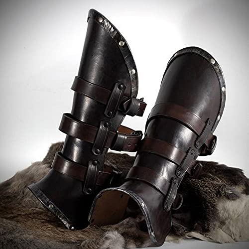 ZJJ 1 Par De Armadura De Pierna De Cuero Retro Medieval Ajustable Grebas Medias Polainas Zapatos De Samurái Botas Cubierta con Cordones Hebilla Protector De Pierna para Accesorios De Cosplay