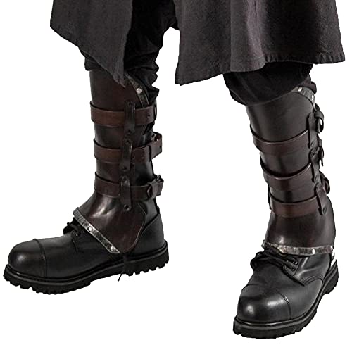 ZJJ 1 Par De Armadura De Pierna De Cuero Retro Medieval Ajustable Grebas Medias Polainas Zapatos De Samurái Botas Cubierta con Cordones Hebilla Protector De Pierna para Accesorios De Cosplay