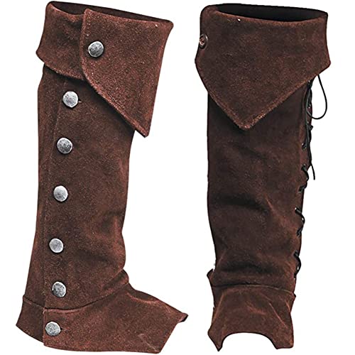 ZJJ 2 Uds Zapatos Retro Ajustables Botas Cubierta Medieval Vikingo Armadura De Pierna Grebas Tiro con Arco Protector De Pierna Hebilla Correa Polaina Samurái para Accesorios De Cosplay,Marrón