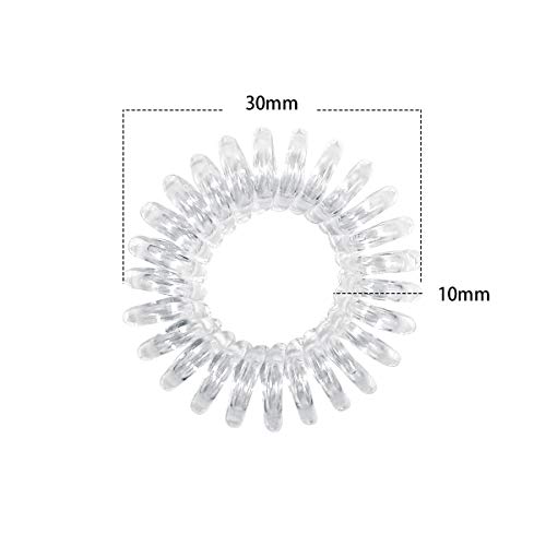 ZWOOS 50 Piezas Gomas del pelo Transparentes, Cintas para el cabello en espiral, Lazos para el cabello en Bobina para Mujeres y Niñas - Diámetro: 30 mm, Espesor: 10 mm (Transparente)