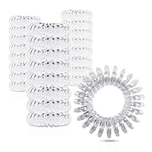 ZWOOS 50 Piezas Gomas del pelo Transparentes, Cintas para el cabello en espiral, Lazos para el cabello en Bobina para Mujeres y Niñas - Diámetro: 30 mm, Espesor: 10 mm (Transparente)